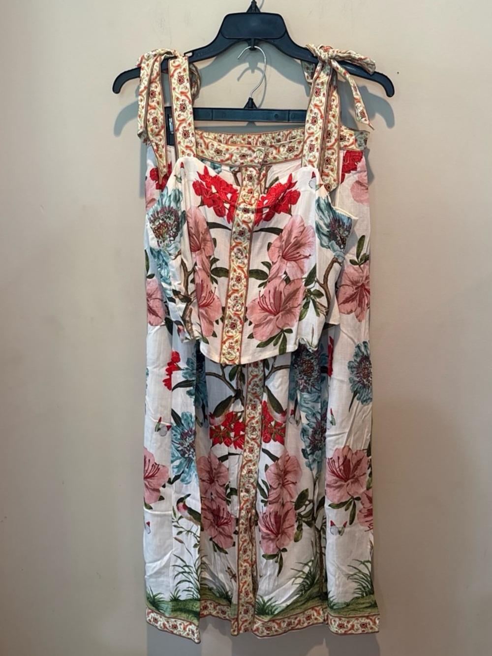 Rose & Olive White Midi Dress with Pink & Blue Floral Print